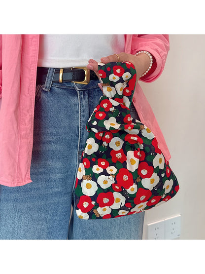 Cosbai - Cute Floral and Cats Print Handbag