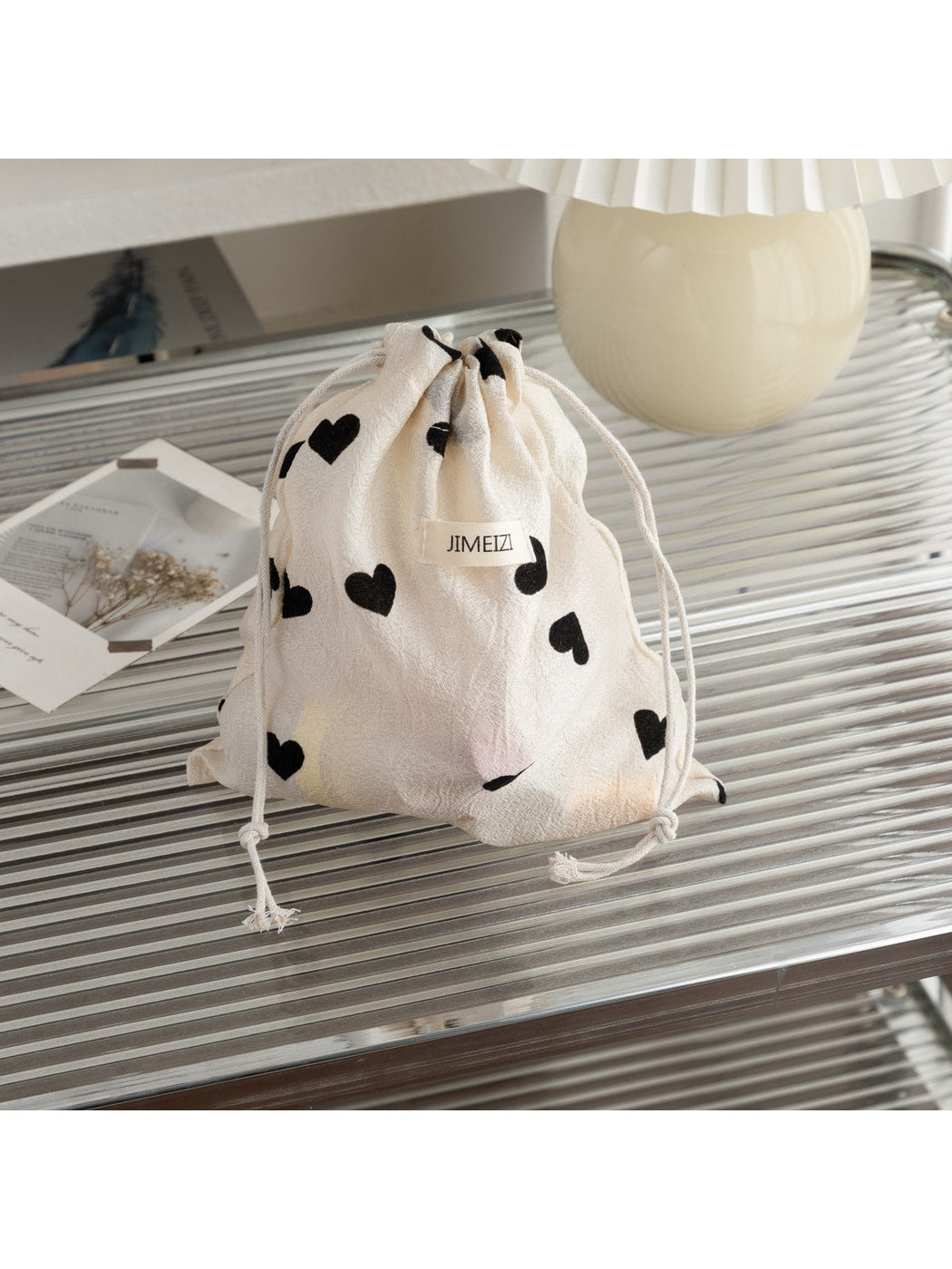 Cosbai - Heart Print Daily Organizer Drawstring Bag
