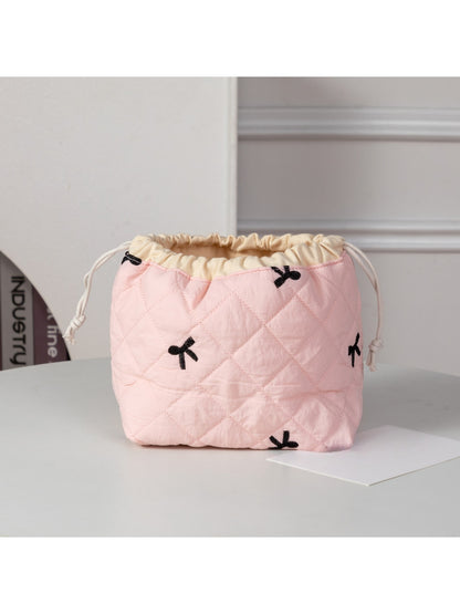 Cosbai - Quilted Round Drawstring Cosmetic Bag