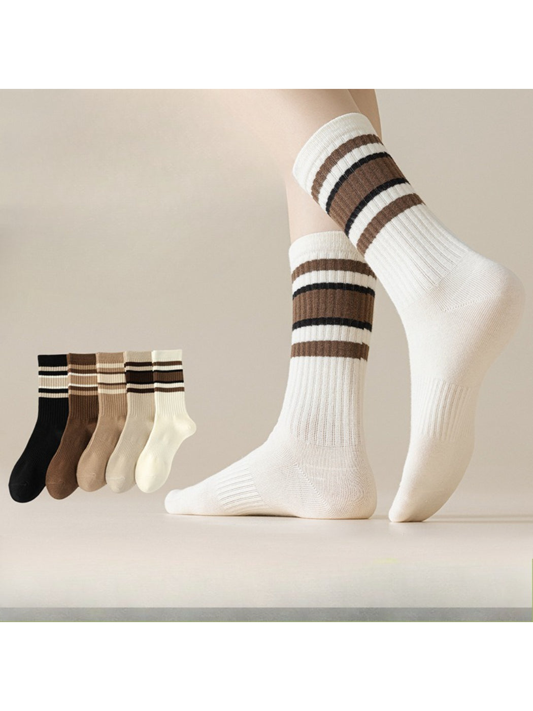 Rufia - Neutral Stripe Ribbed Crew Socks product image 1