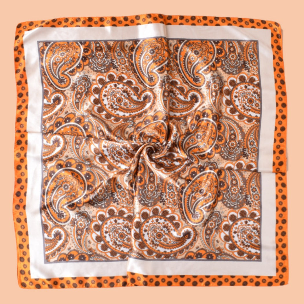 Scarvii - Vintage Paisley Orange Blue Square Scarf