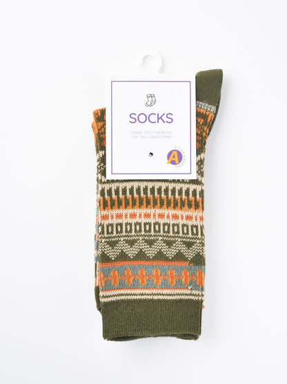 Rufia - Vintage Geometric Pattern Women's Mid-Calf Socks