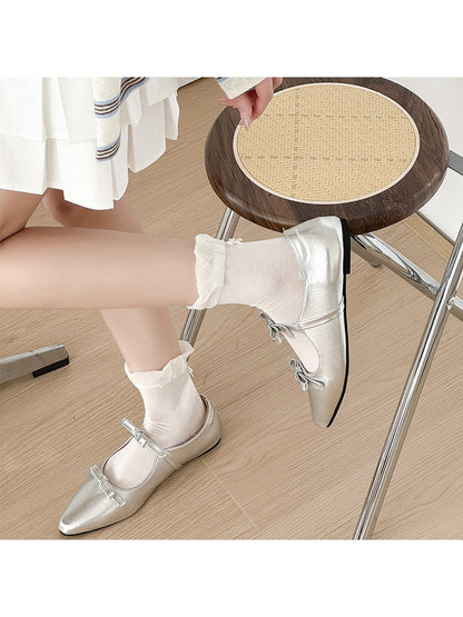 Rufia - Solid Color Bow Detail Fashion Crew Socks