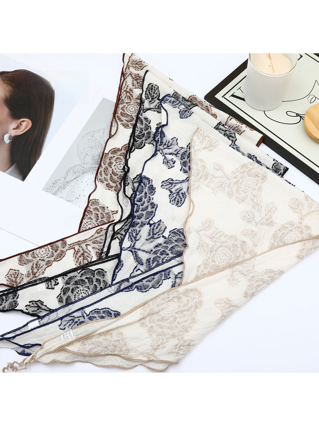 Scarvii - Rose Print Triangle Bandana