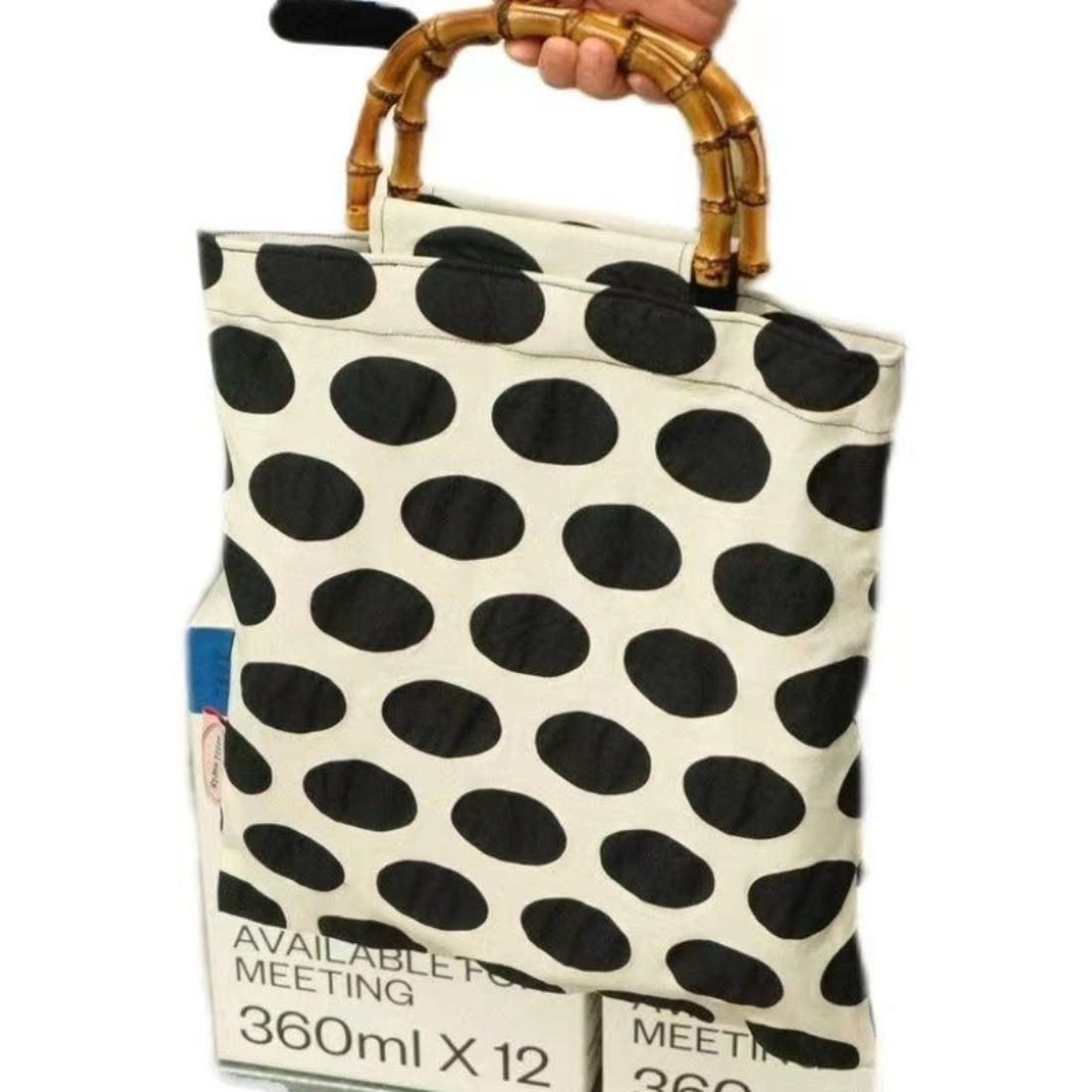 Cosbai Retro Polka Dot Shopper Bag styled with casual outfit on a white background