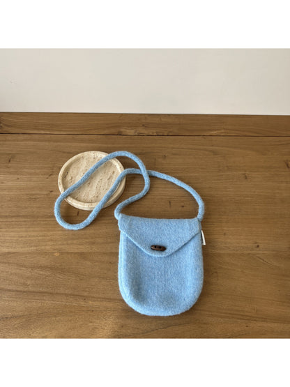 Cosbai - Rounded Knit Crossbody Bag with Button Flap