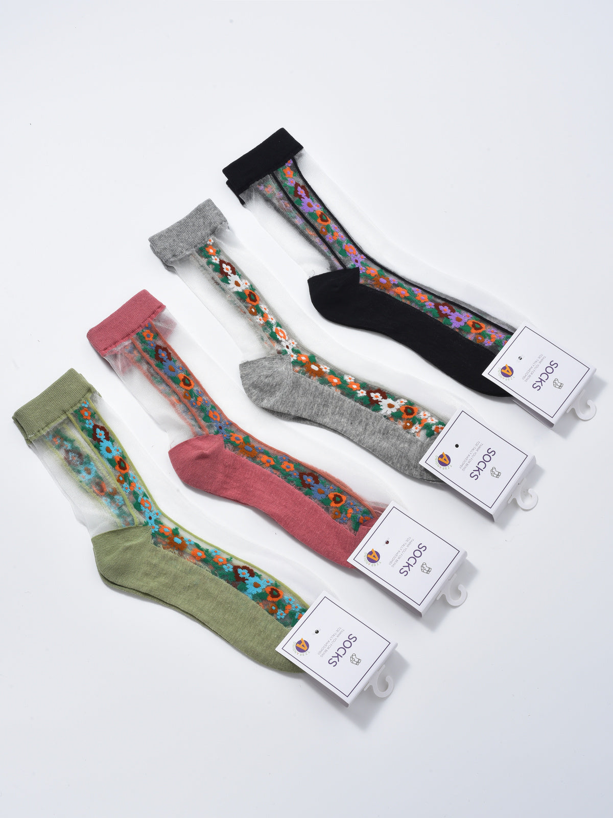 Rufia - Floral Panel Lightweight Sheer Socks