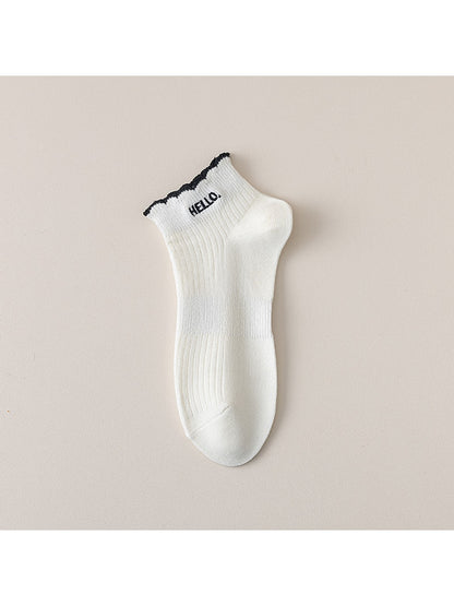 Rufia - Letter Print Ruffle Ankle Socks