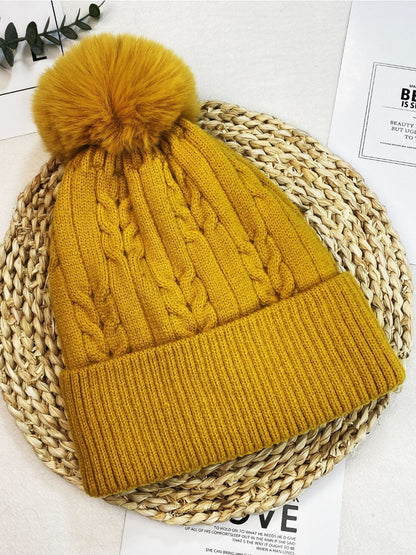 Haila - Women's Cable Knitted Beanie with Pom Pom