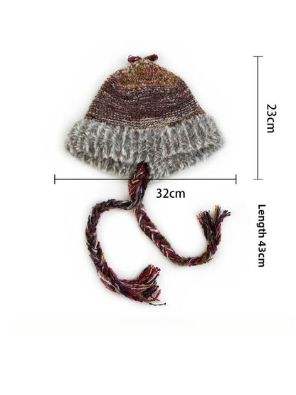Haila - Rainbow Stripe Knitted Beanie with Earflaps for Women