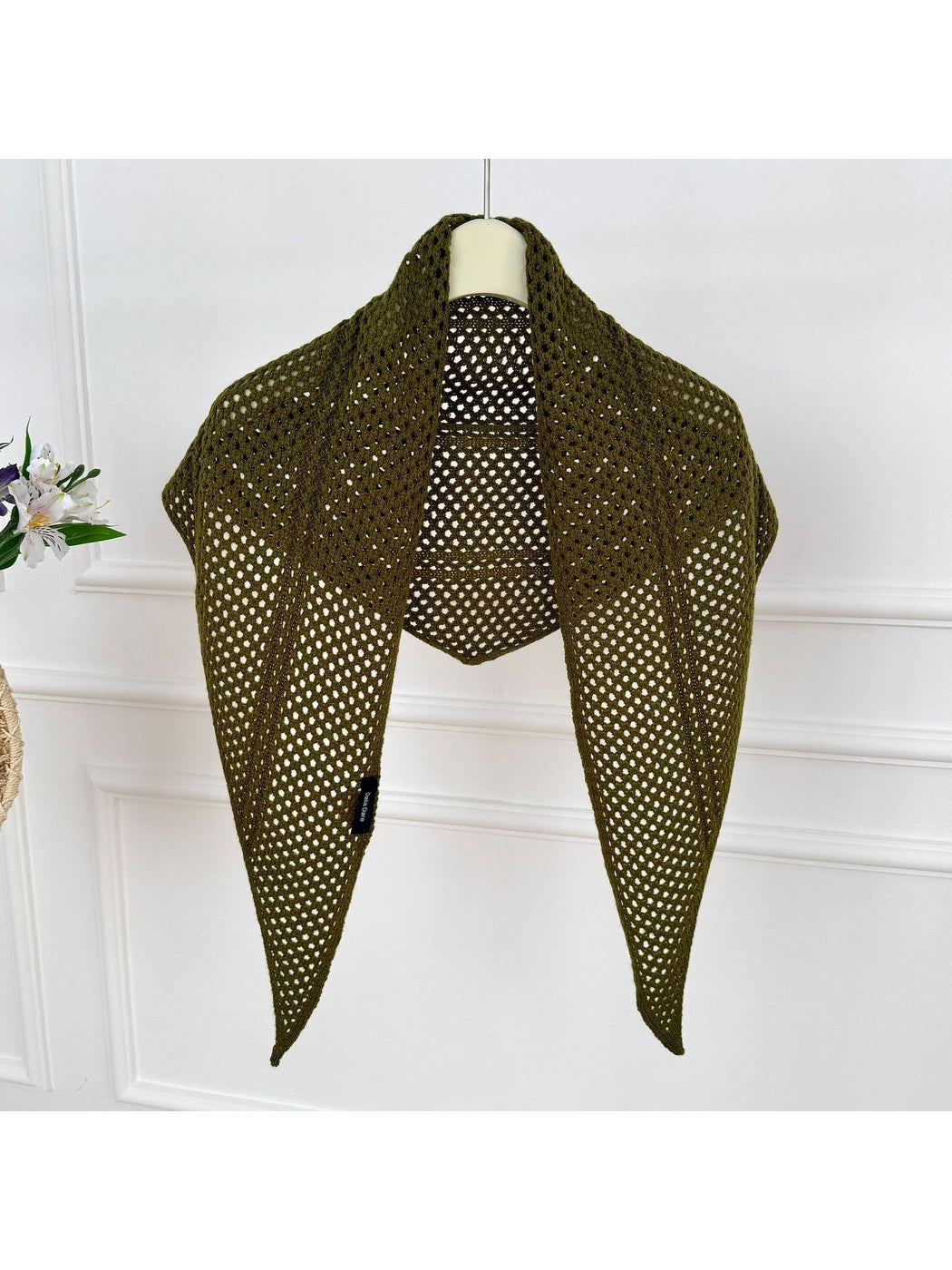 Scarvii - Openwork Mesh Knit Triangle Scarf