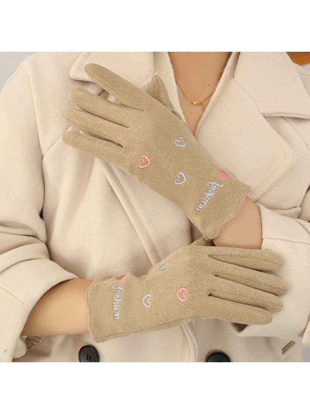 Gloving - Embroidered Heart Soft Knit Gloves