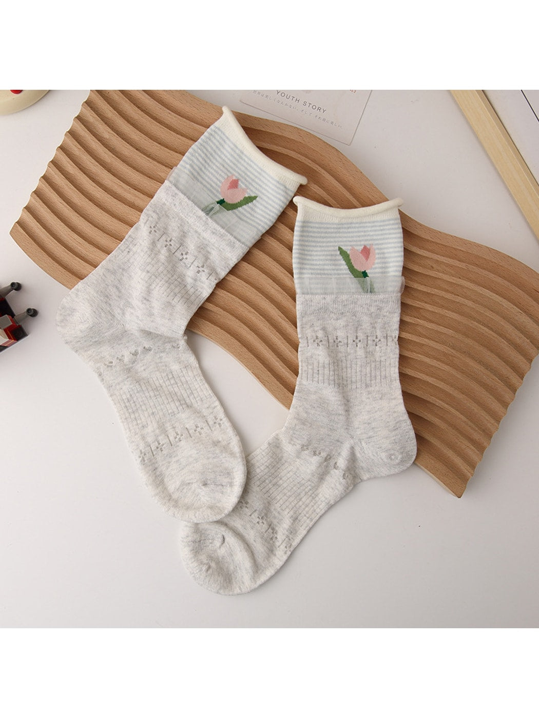 Rufia - Tulip and Cat Patterns Crew Socks