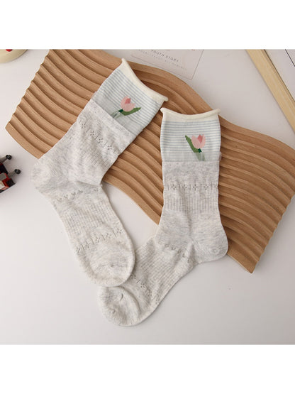 Rufia - Tulip and Cat Patterns Crew Socks