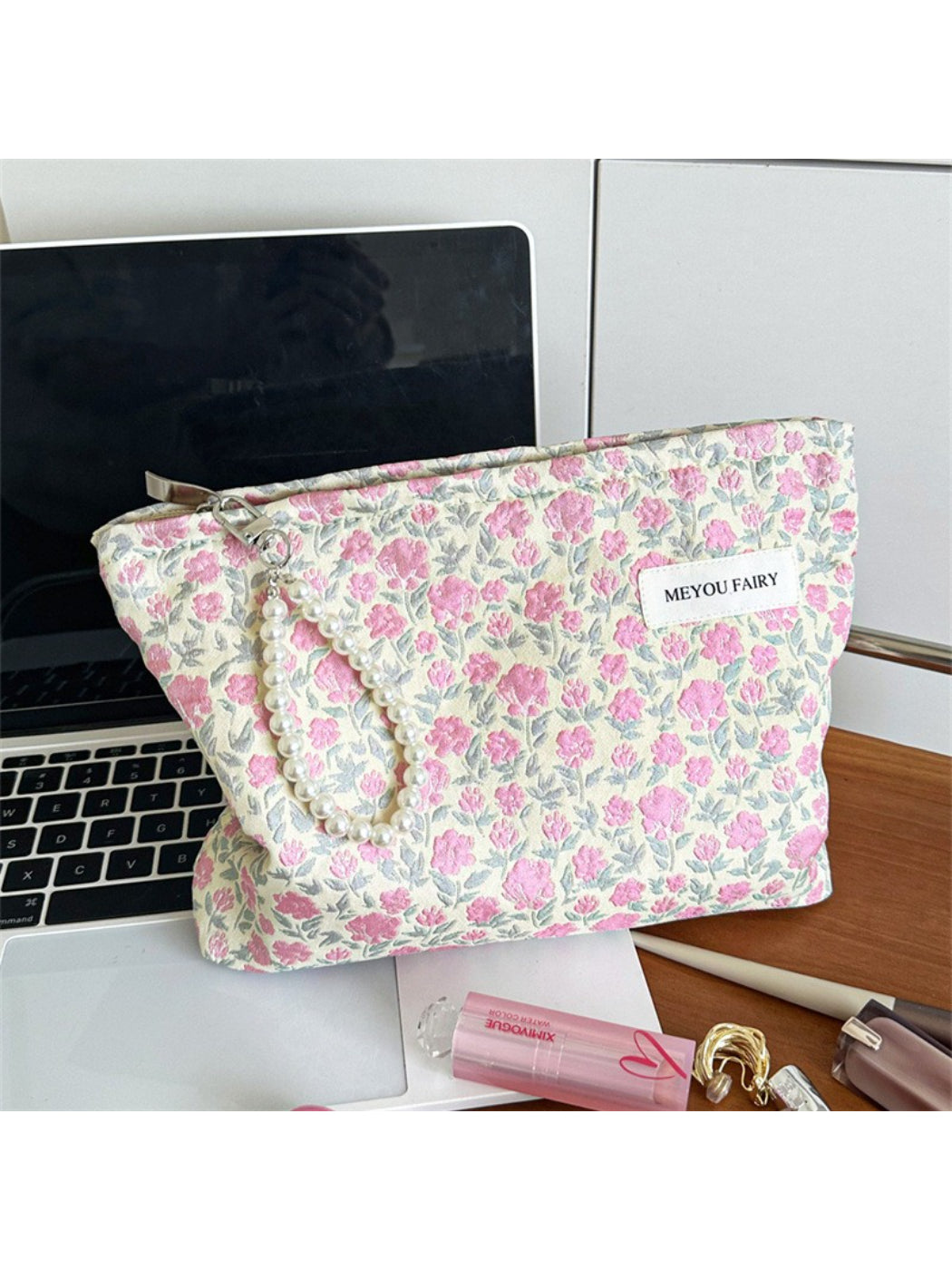 Cosbai Soft Rose Organizer Pouch in soft pink color on white background