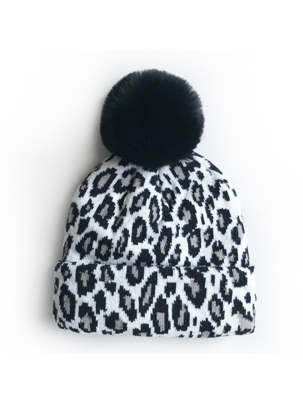 Haila - Leopard Knitted Beanie with Pompom