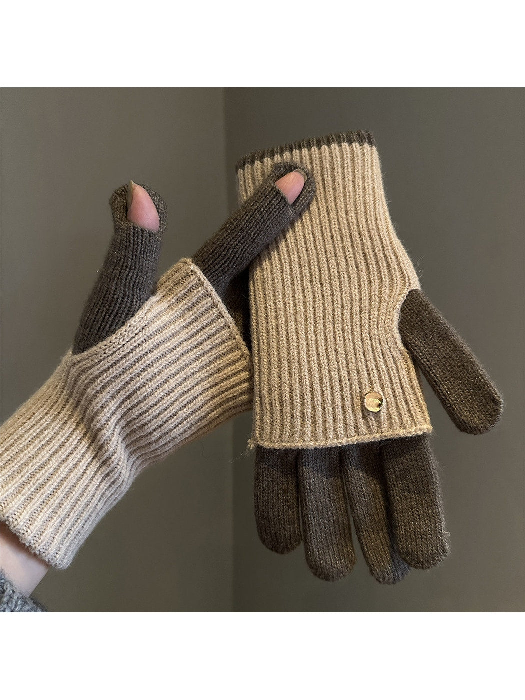 Gloving - Colorblock Ribbed Knit Winter Gloves