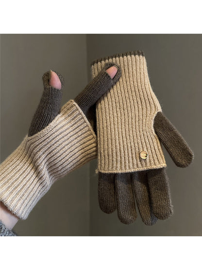 Gloving - Colorblock Ribbed Knit Winter Gloves