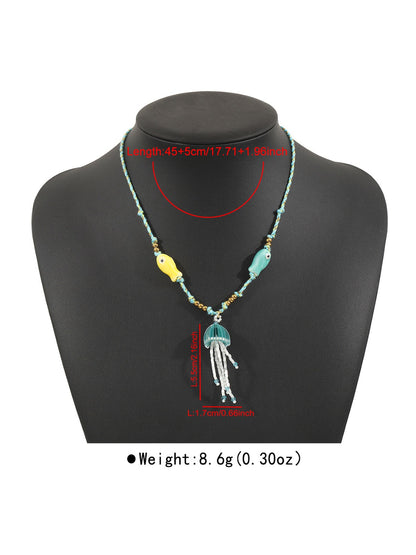 Side view of Ocean Charm necklace highlighting bead texture and colors