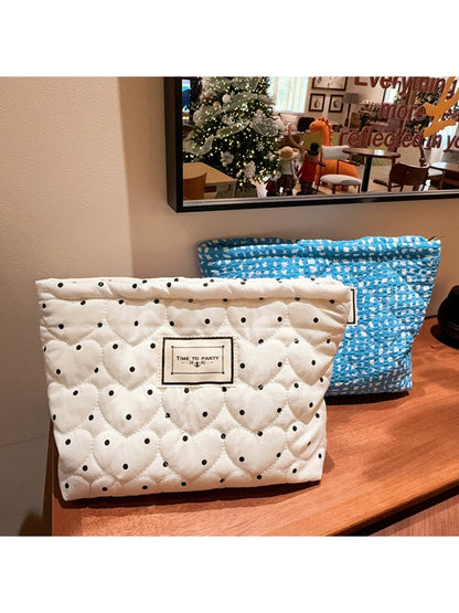 Cosbai - Quilted Heart Pattern Cosmetic Pouch