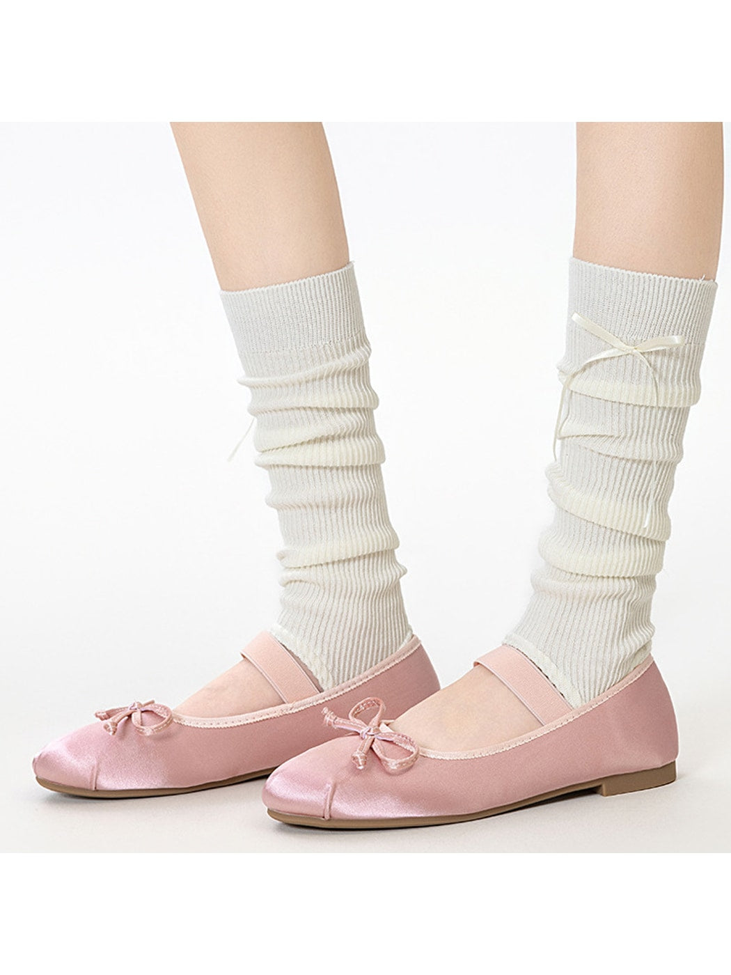 Cozyra - Ribbon-Tie Ribbed Stirrup Leg Warmers