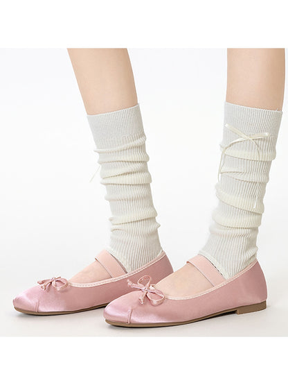 Cozyra - Ribbon-Tie Ribbed Stirrup Leg Warmers