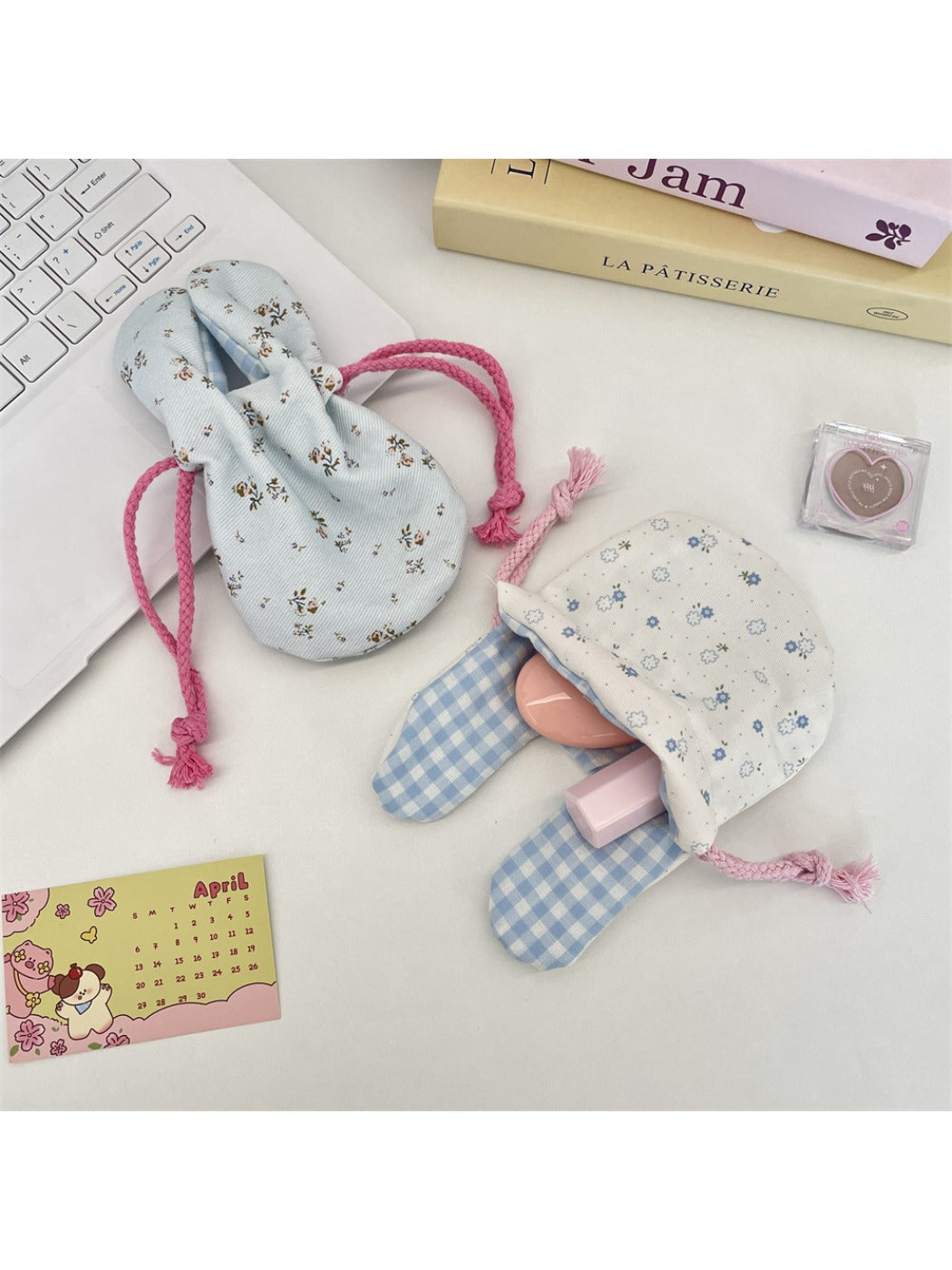 Cosbai - Floral Bunny Ears Drawstring Pouch