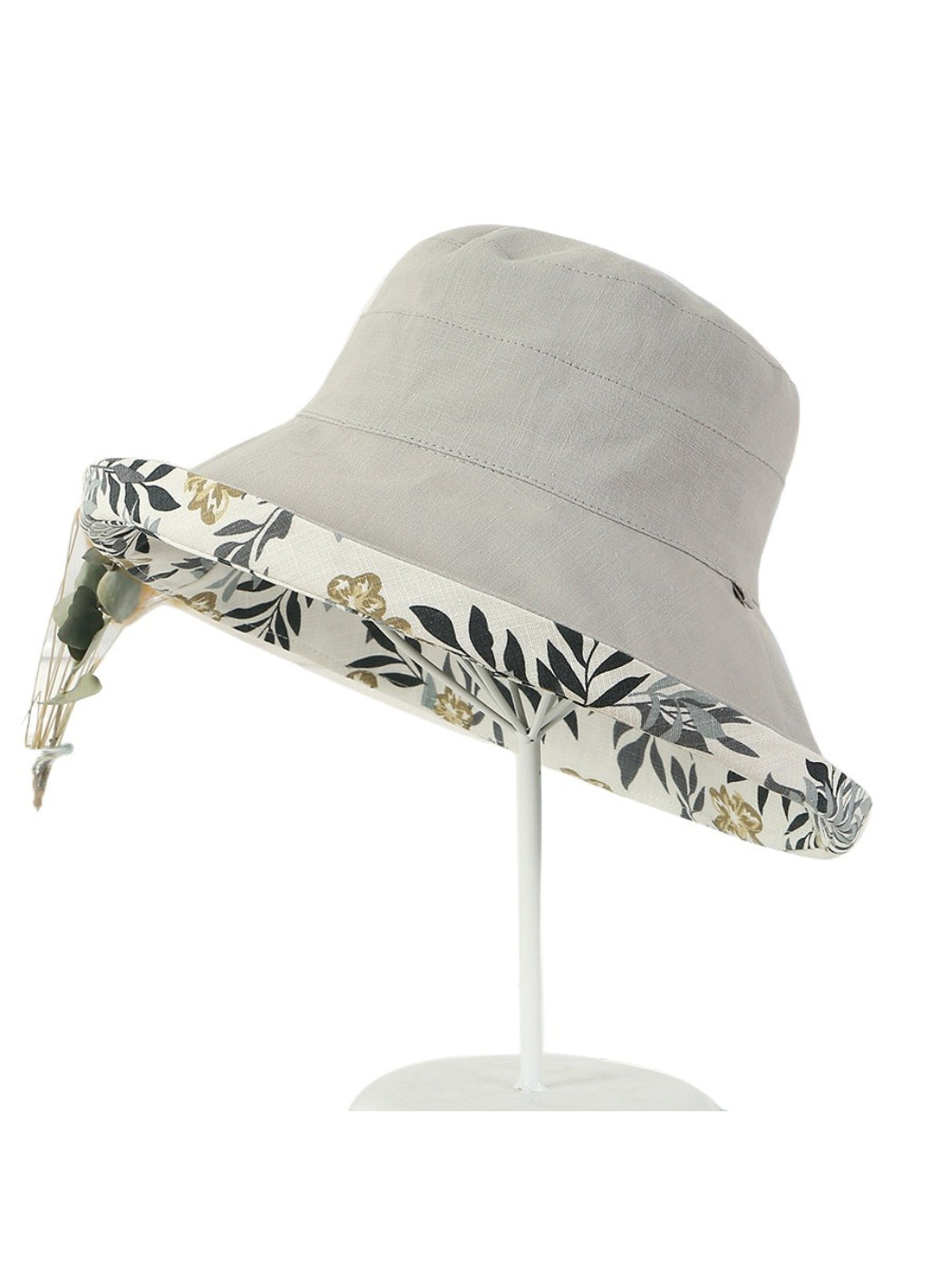 Close-up of Haila bucket hat fabric texture and floral print details