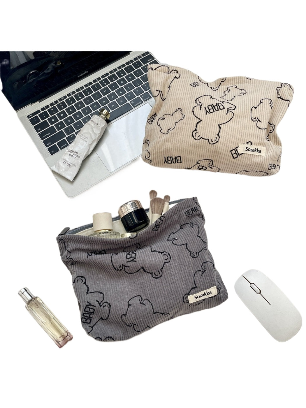 Cosbai - Teddy Bear Corduroy Cosmetic Bag