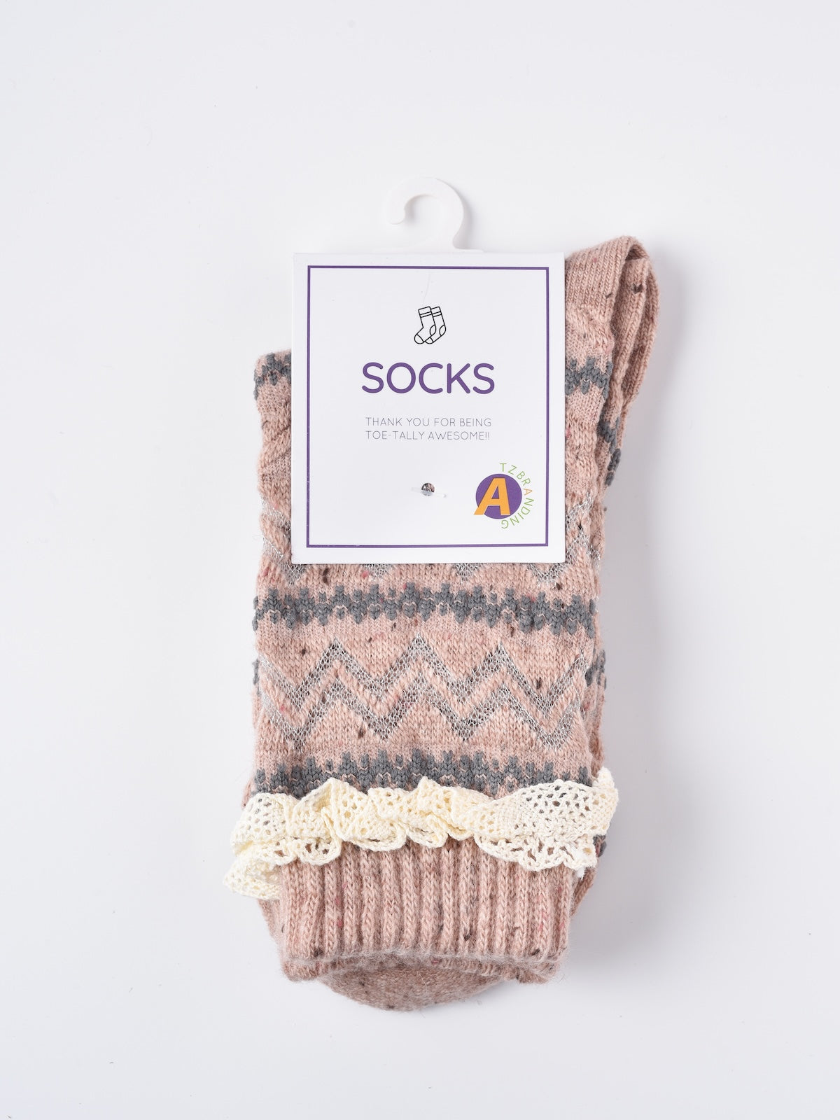 Rufia - Lace Trim Cozy Pattern Crew Socks