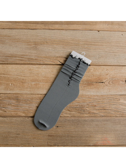 Rufia - Ribbed Lettuce Edge Solid Color Crew Socks product image 7