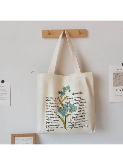Cosbai - Botanical Script Floral Illustration Tote Bag
