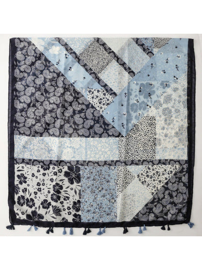 Scarvii - Blue Patchwork Paisley Tassel Wrap Scarf
