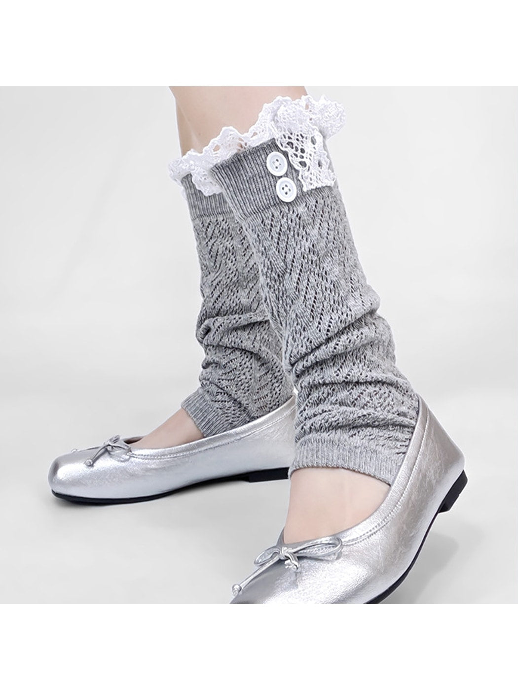 Cozyra - Lace Trim Hollow Knit Mid-Calf Leg Warmers