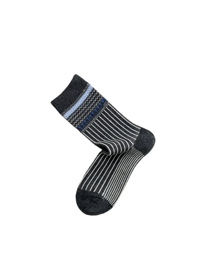 Rufia - Grey Classic Pattern Turn-Cuff Mid-Crew Socks