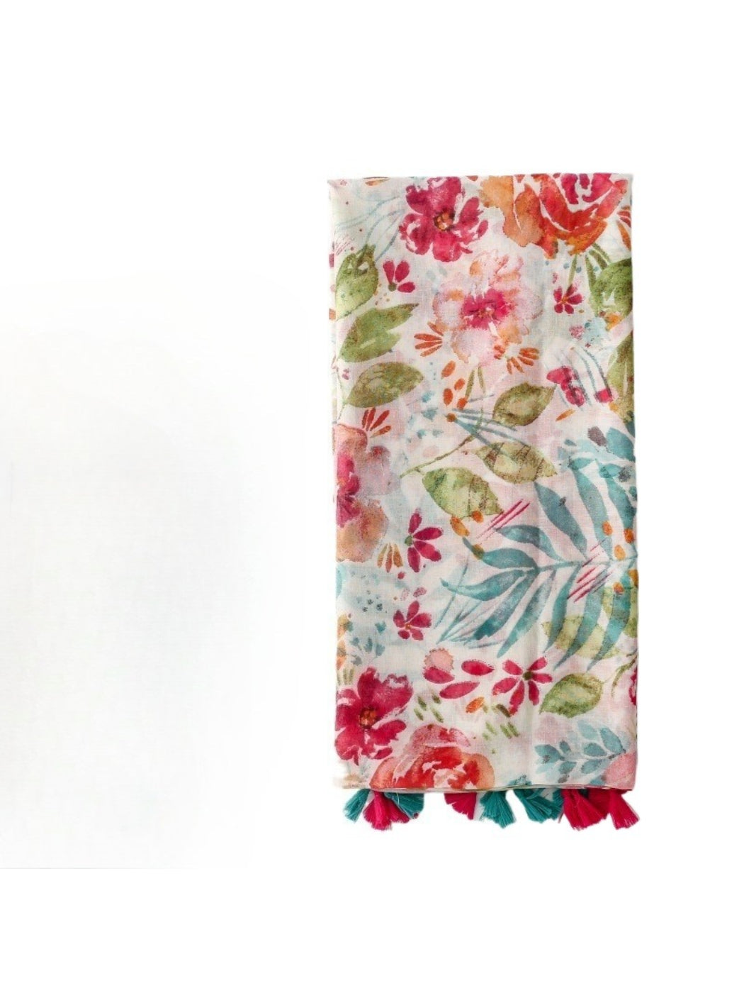 Close-up of Scarvii scarf fabric with detailed painterly floral pattern and soft texture
