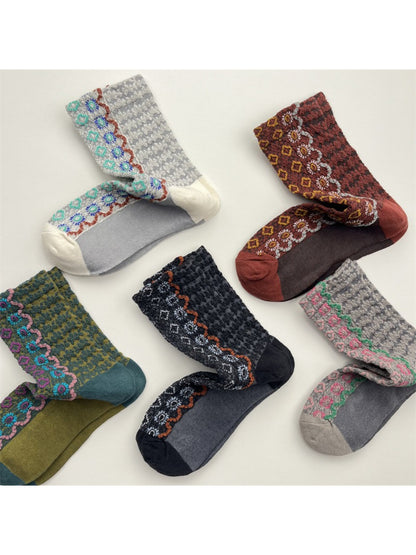 Rufia - Folk Knit Pattern Crew Socks