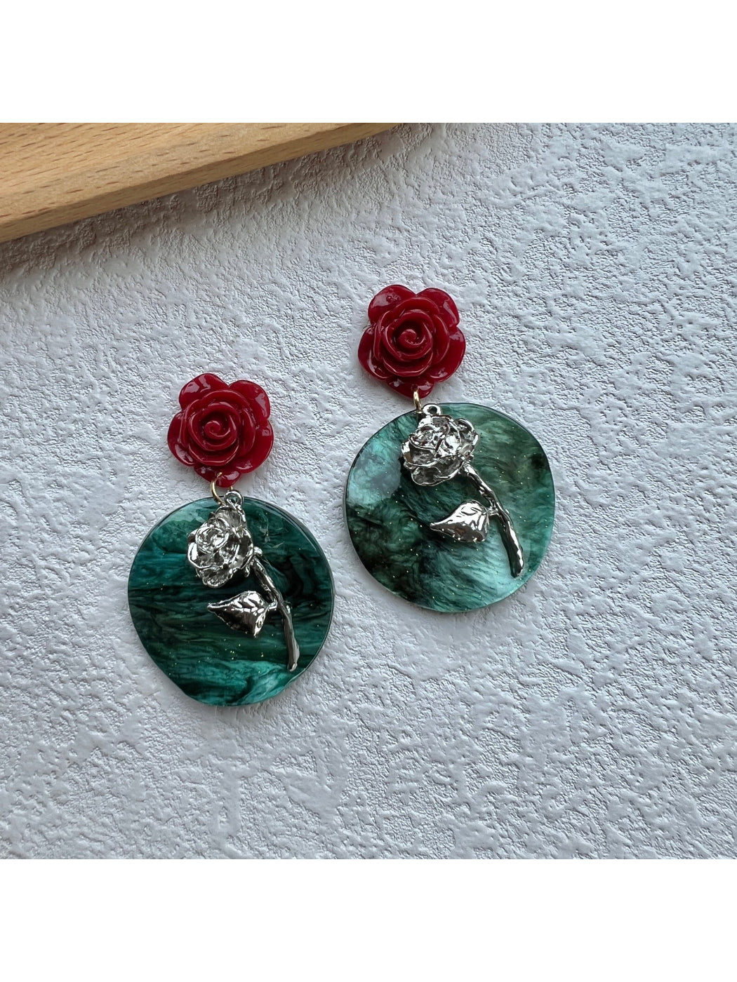 Earwish - Rose Charm Marble Drop Earrings