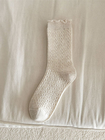 Rufia - Cable Knit Ruffle Cuff Crew Socks