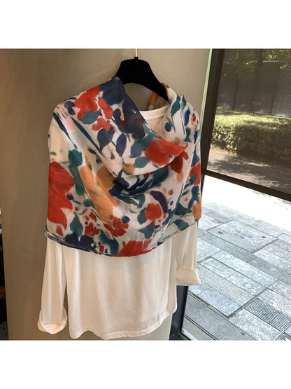 Scarvii - Floral Print Tassel Shawl Scarf