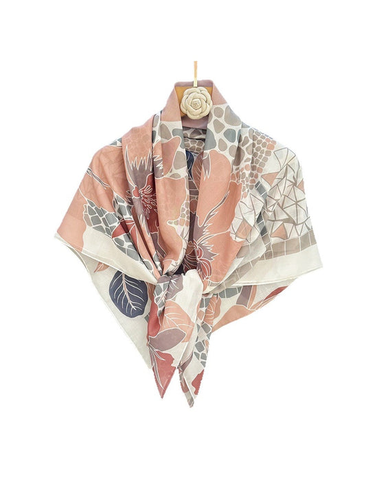 Scarvii - Retro Earth Tone Floral Print Square Scarf