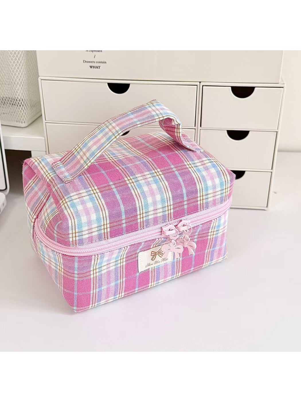 Cosbai - Handheld Plaid Toiletry Organizer Pouch Bag