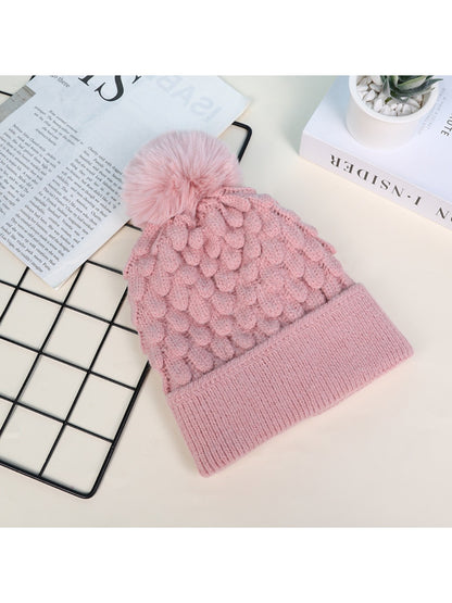Haila - Unisex Knitted Beanie with Plush Pompom