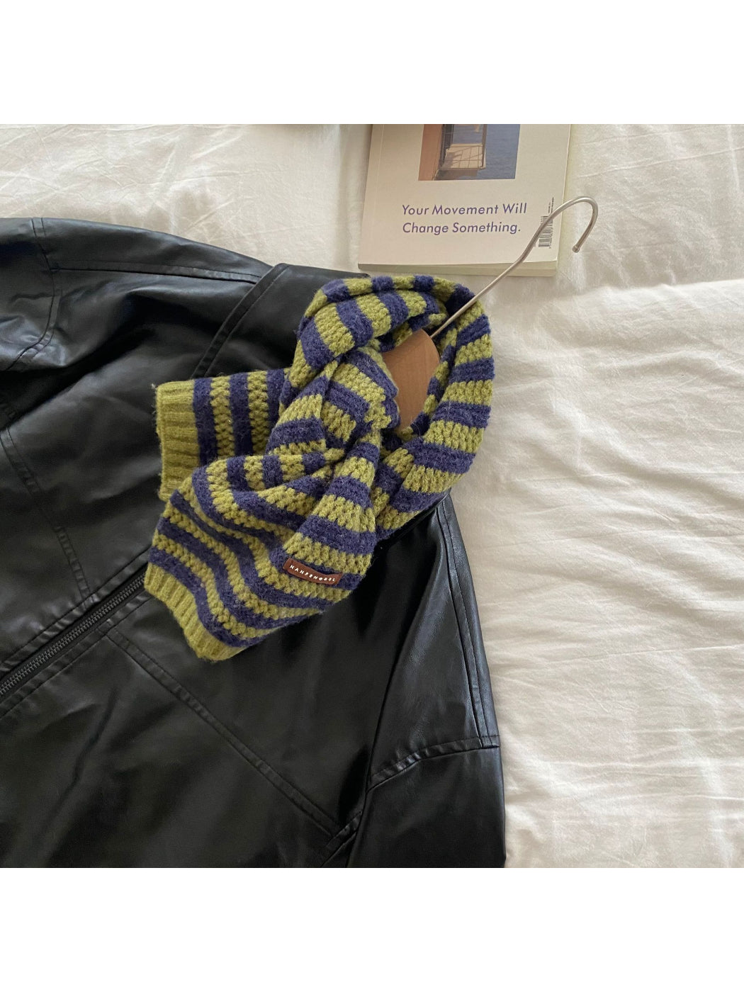 Scarvii - Striped Textured Knit Pull Through Scarf