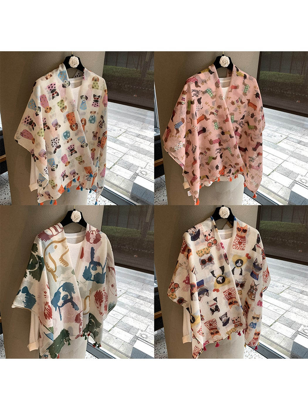 Scarvii - Cartoon Animal Print Long Rectangle Shawl