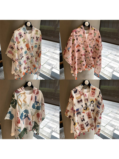 Scarvii - Cartoon Animal Print Long Rectangle Shawl