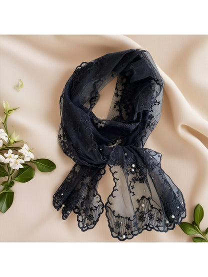 Scarvii - Floral Embroidery Long Lace Scarf