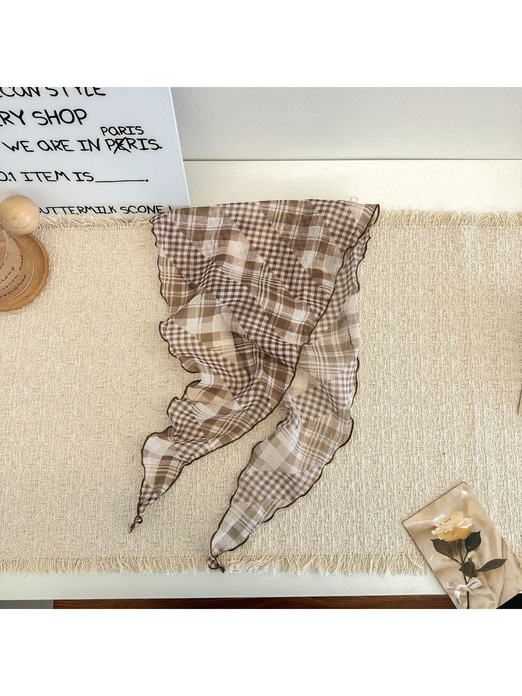 Scarvii - Plaid Ruffle Edge Triangle Scarf