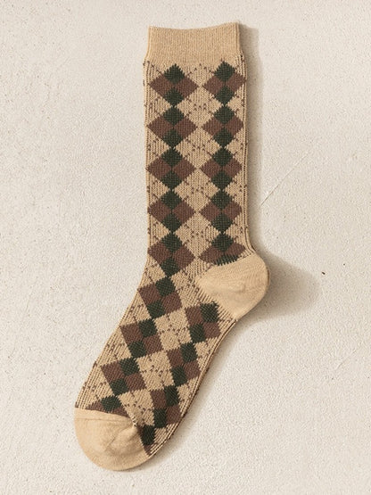 Rufia - Retro Brown-Tone Mid-Calf Winter Socks