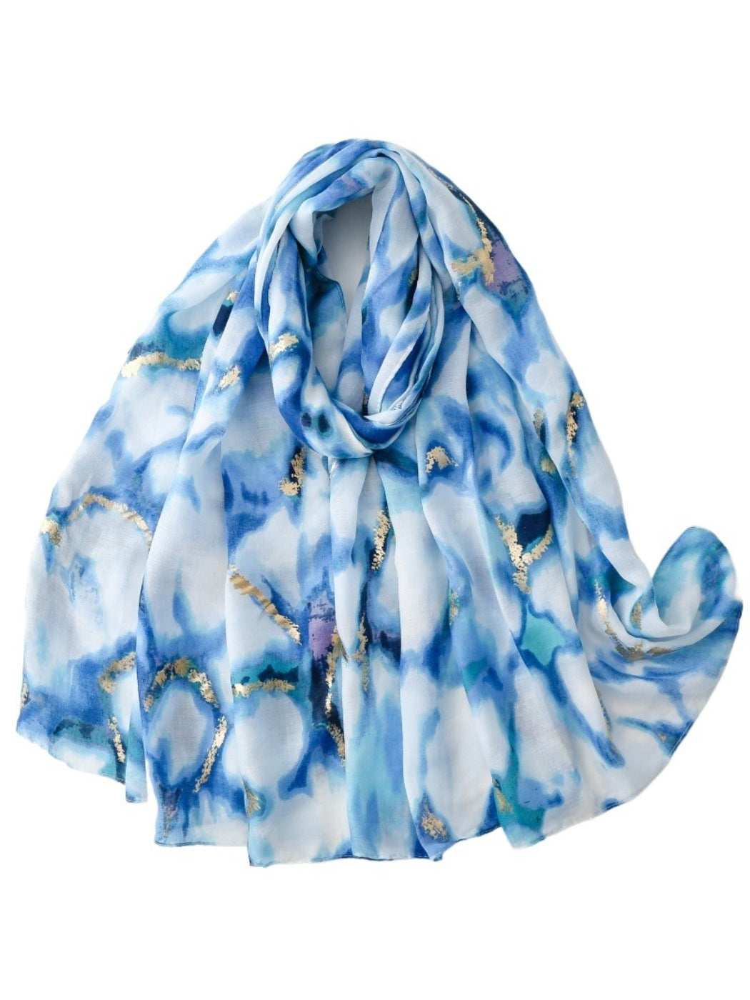 Close-up of scarf fabric showing smooth texture and marble pattern details
